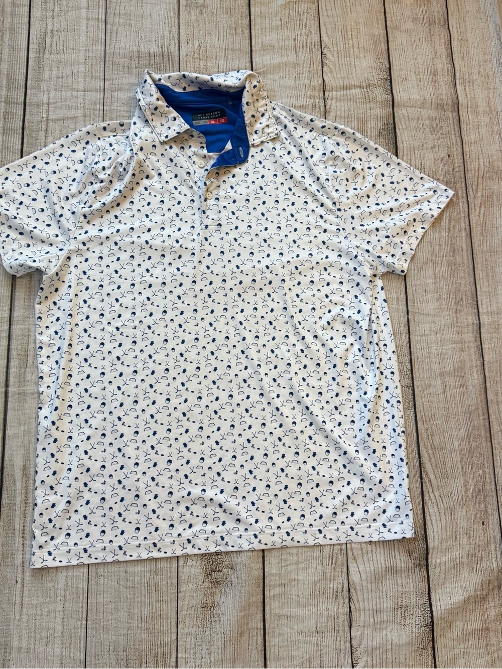 Pure Hockey Off Season Game Print White Blue Polo Men’s Size XL